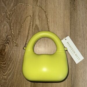 Madison West Los Angeles Hard Shell Gold Chain Neon Green Magnetic‎ Close Purse